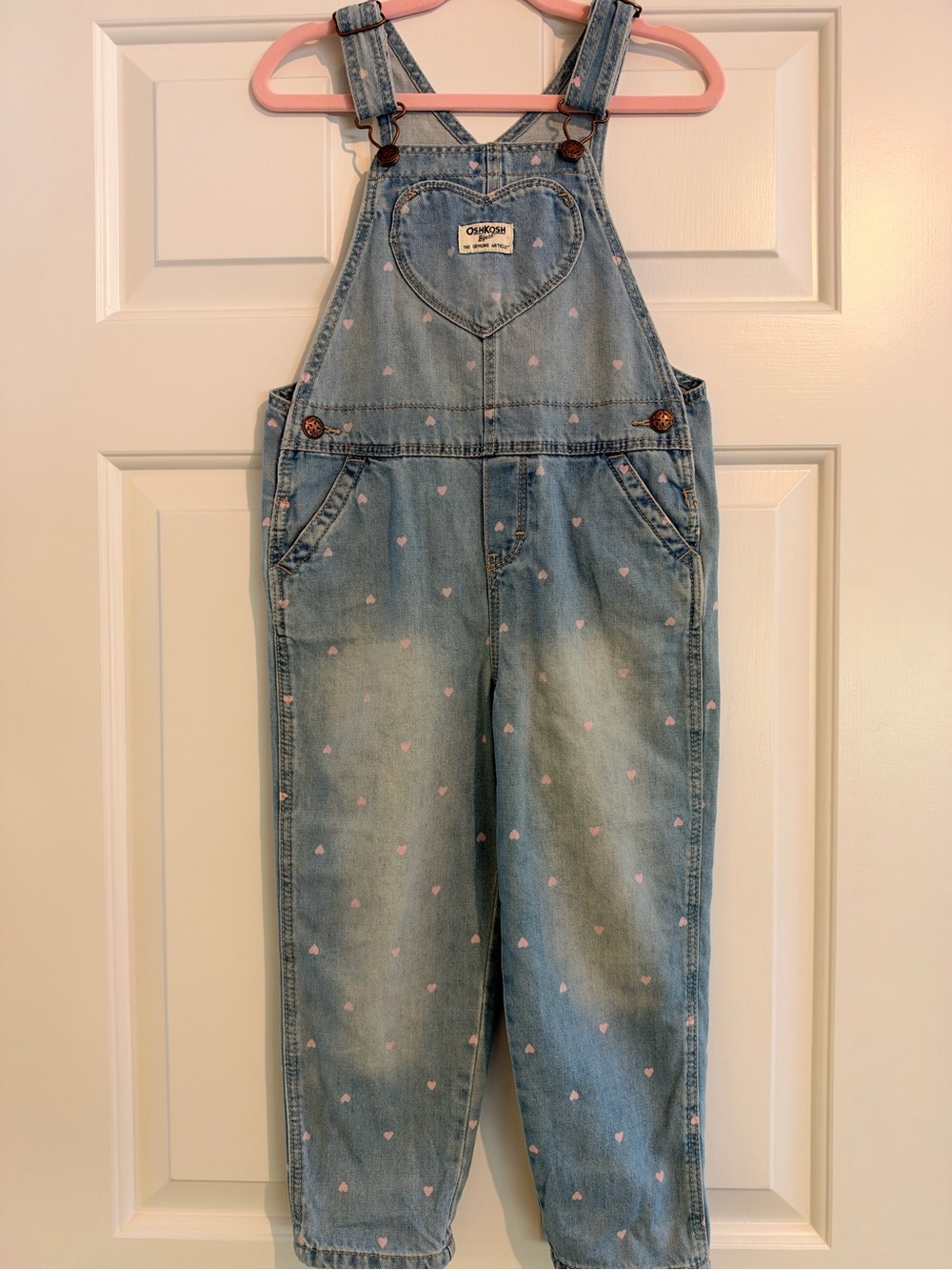 OshKosh B'gosh Light Blue Denim Overalls with Pink Heart Print